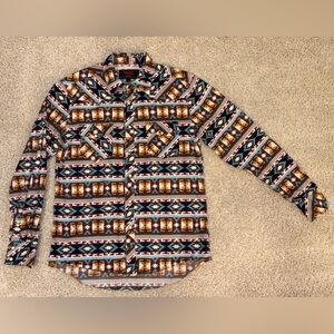 Rock & Roll Denim Dale Brisby Aztec Print Long Sleeve Pearl Snap Shirt
